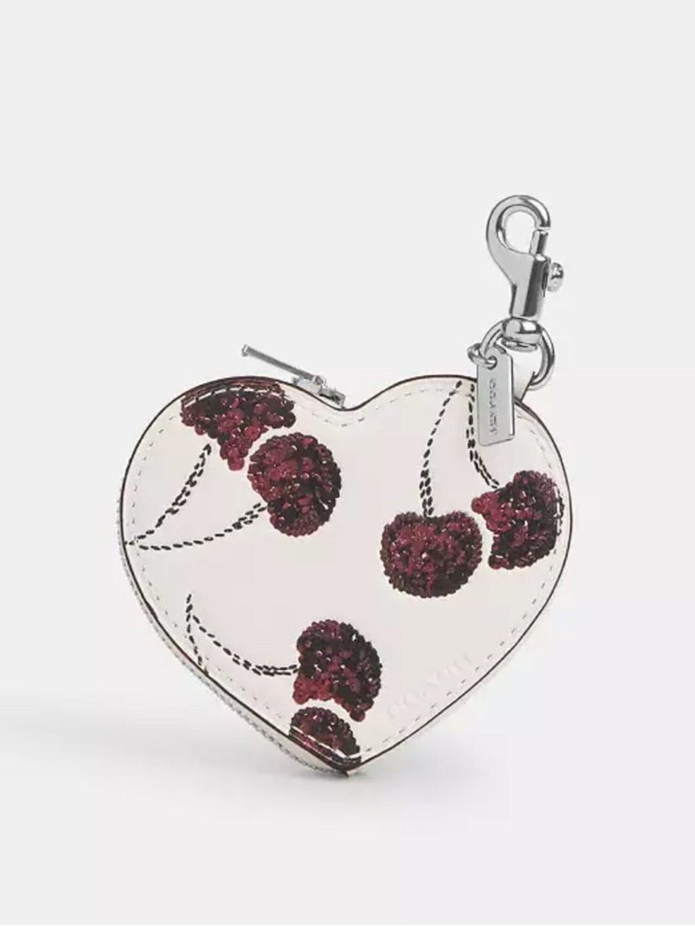 NWT🍒Coach Heart Bag Charm With Cherry Print CDB55 Mini Coin Purse Chalk Cream - Picture 6 of 7